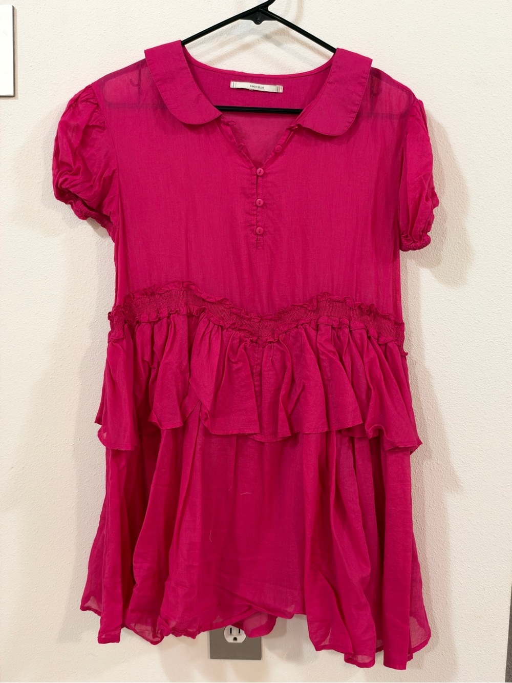 Kimchi Blue Fuchsia Ruffle Tiered Short Sleeve Dress